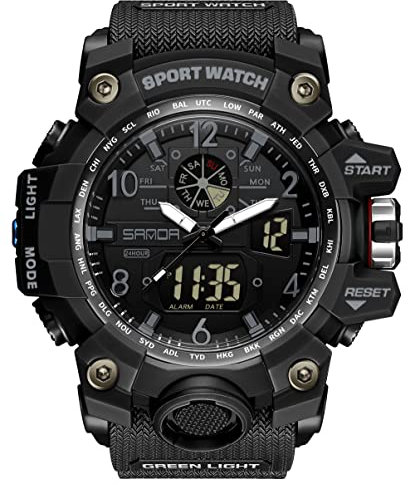 findtime Montre militaire numérique analogique pour homme - Étanche - Sport tactique - Grand cadran - Alarme et chronomètre - LED, Noir