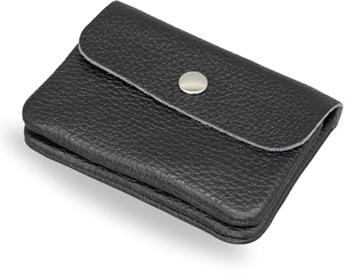 Brise Art Geldbörse Damen Leder Mini Handgemachte Portemonnaie Damen Klein Geldbeutel 2 Fächer Stylisch Verschließbar mit Druckknopf und Zipper Made in Italy (Schwarz)