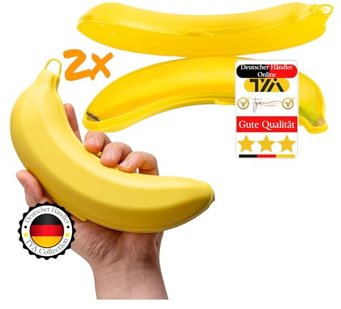 TYA I Bananenbox Bananengehäuse 2er Set – Gelb spülmaschinenfest - 100% BPA-freier Bananengehäuse Bananenschutz für unterwegs Bananenbehalter Aufbewahrungsbox für BPA-Frei Bananen Dose Brotdose