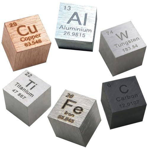 ZUHEGELA Pack mit 6 Stück Metallelemente-Würfelsätzen - Dichte-Würfel-Set für eine Sammlung Des Periodensystems der Elemente - 0,39