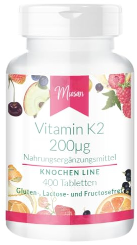 Vitamin K2 200μg - 400 Tabletten - schluckfreundlich - KNOCHEN LINE - 200μg pro Tablette – Herstellung & Laborprüfung in Deutschland | MIOSAN® CLUB - Exklusives Wohlbefinden