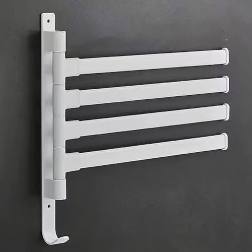 Edumov Porte-serviettes de salle de bain pivotant - 4 bras - Autocollant - Sans perçage - Accessoire de salle de bain - Blanc