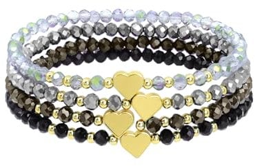 Uwiyo Damen Kristall Perlen Armband, Boho Mehrschichtiges Steine Armbänder Bohemian Kristall Perlen Armband Modeschmuck für Damen Mädchen Freundin (Schwarz#1)