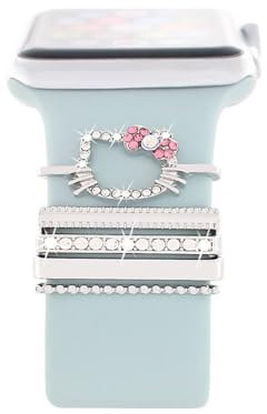 5PCS Metal Charm Decorativos para Apple Watch Series 8/7/se/6/5/4/3 Correas,Cartoon Anime Anillo decorativo compatible con silicona,Mujer Brillante Accesorios Encantos, para mujeres y niñas