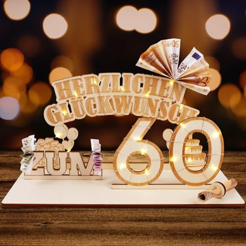 ARTREE Geldgeschenke Geburtstag Holz 60 Geburtstagszahlen Holz Schild Gästebuch Geburtstag Jubiläum 60 Geburtstag Dekoration als Personalisierbares Geschenk, Geschenke zum 60 Geburtstag Mann Frau