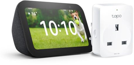 Echo Show 5 (3rd generation) | Charcoal + TP-Link Tapo P110M Smart Plug with Energy Monitoring, Works with Alexa - Smart Home Starter Kit