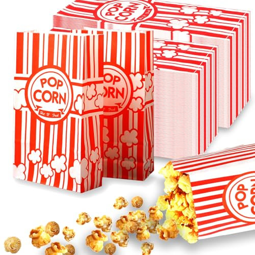 200 Stück Popcorntüten Klein, Popcorn Tüten, Popcorntüten, Popcorn Box, Popcorntüten Popcorntüten Popcorn Tüten Klein Popcorn Becher Popcorn Boxen Rot & Weiß Gestreiften Popcorn Tüten