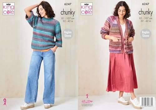 King Cole Ladies Chunky Knitting Pattern Womens Sweater & Cardigan (6247)