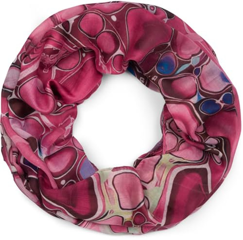 styleBREAKER Bufanda de lazo para señoras con estampado de vertido acrílico de colores, elegante bufanda de tubo de flujo cósmico multicolor 01017159, color:Burdeos-Fucsia