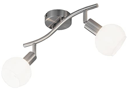 casa Nova Strahler LINA - B 36 cm - 2-flammig - Silbergrau - Weiß - Glas - Metall - verstellbare Lampenschirme - Spot Deckenleuchte Deckenlampe