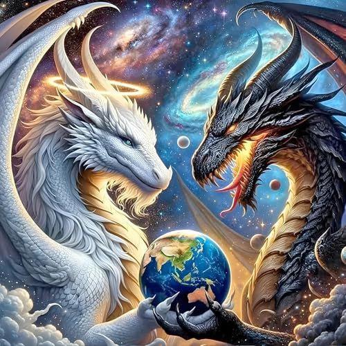 DPHERO 5D Le bien et le mal Diamond Painting Kits, DIY Broderie Dragon Art du Diamant Painting Kit Complet, Terre Kits de Peinture sur Diamant Point de Croix Painting pour Adultes Débutants 30x30cm