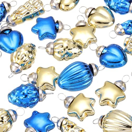 sourcing map 100 adornos de Navidad de cristal dorado y azul, decoraciones de árbol de Navidad de 1 a 1.5 pulgadas, adornos vintage para árbol de Navidad, Halloween, evento y boda