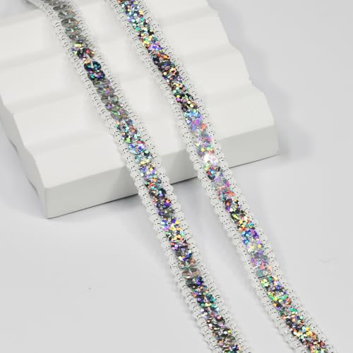 Silberfarbenes Paillettenband, 11 m lang, 12 mm breit, zum Nähen, DIY, Kostüme, Heimdekoration (glänzendes Silber)