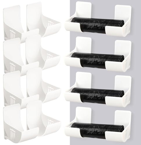 8 Stück (4 Paare)Müllbeutelhalter Wandmontierter Nein Stanzen Küchen Organizer Wand Montierter Müllsack Spender Organizer Küchenschranktür Aufbewahrung Aufbewahrungsbox für Tüten, Zinnfolie, Müllsack