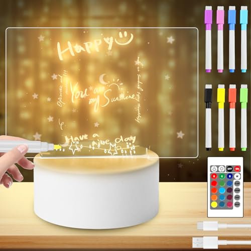 Led Acryl Nachtlicht, LED Kreative DIY Lampe Mit Fernbedienung und löschbarer Stift, Personalisiertes Nachtlicht für Babys, LED Kinder Nachttischlampe für Kindertag Geschenk, Available as Memo (Weiß)