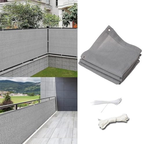 HEFJIAYCIQ Sichtschutzgitter, 90% UV-Block Garten Balkon Grenze Abdeckung, HDPE-Zaunblende Mit Kabelbindern,Grau,0.9x7m