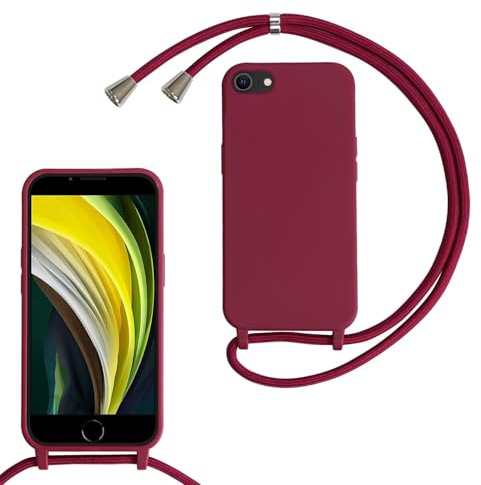 xinyunew Handykette für iPhone 6/iPhone 7/iPhone 8/Hülle mit Band, Handyhülle mit Schnur zum Umhängen, weiche TPU Silikonhülle mit Band [abnehmbar] Halskettenhülle für iPhone SE 2020/SE 2022-Rot | Kameraschutz und Bildschirmschutz, Necklace Handyhülle mit Schnur Stossfest Schutzhülle für zum Umhängen Case mit Kordel