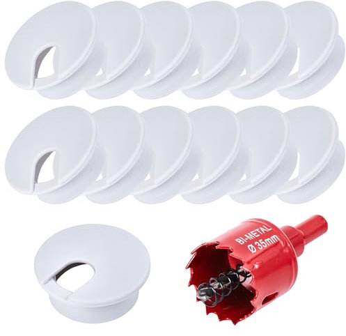 12 Pcs Desk Grommet 35mm with 35mm Hole Saw, Cable Grommet, Desk Cable Hole Cover, Desk Cable Grommet, Desk Hole Cover(Gray White)