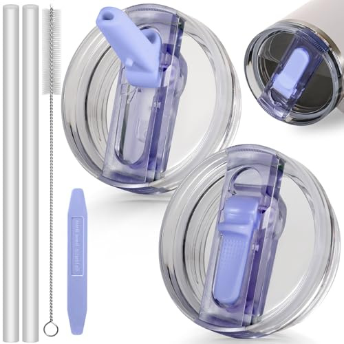 ANTAND 2 Pack Flip Straw Leak Proof Lid for 40oz Stanley Cup Accessories,No Spill Lids Replacement 40 oz for Stanley ProTour,40 OZ Tumbler Lid Replacement Topper Cover for Stanley Cup Lid (2 Purple)