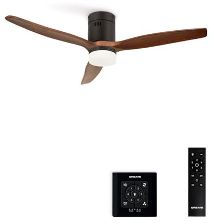 CREATE / WINDCALM NATURAL WOOD M/Ventilateur de plafond avec lumière noir pales bois foncé avec contrôleur et télécommande / 40W, Minuterie, Ø132 cm, 3 températures de lumière, fonction été-hiver