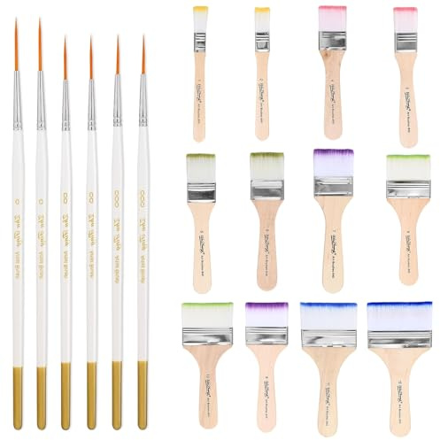 6PCS Liner Brushes and 12PCS Nylon Paint Brushes | Long Fine Tip Outlining Brush Fine Detail Paintbrush Brush with Wooden Handle for DIY Art Painting