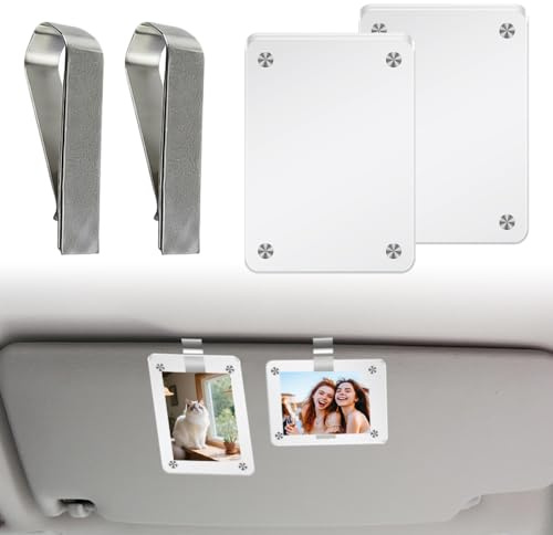 ZBKJYILF 2 Stück Auto Bildhalter Sonnenblende,6×9 cm Fotos Acryl Personalisierte Auto-Fotoclip mit Klemmhalter und Kleber, Ideal fur Familienfotos