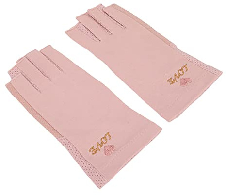 Fdit Maniküre UV Fingerlose Nail Art Handschuhe Mädchen Mittlere Größe Faser Baumwolle (Hellrosa Grau)