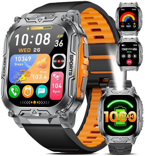 HIRREO Reloj Inteligente Hombres con Llamadas/Batería 1000 mAh para Android iOS,2.01 HD Grande Smartwatch Hombre con Monitor de Sueño, IP68 Impermeable Smartwatch Militar (Blanco)