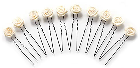 10 x Rosen auf Haarnadel - für flache Haarpartien - Brauthaarschmuck | S-F - Beige