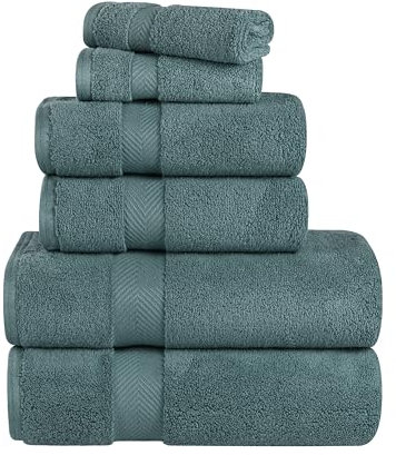 SUPERIOR Zero Twist 100% Cotton Bathroom Towels, Super Soft, Fluffy, and Absorbent, Premium Quality 6 Piece Towel Set with 2 Washcloths, 2 Hand Towels, and 2 Bath Towels, Jade