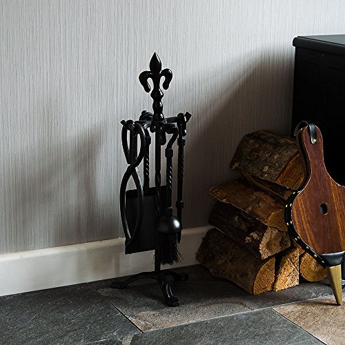 Fire Vida 5 Piece Fleur De Lys Fire Companion Set, Black Fireside Fireplace