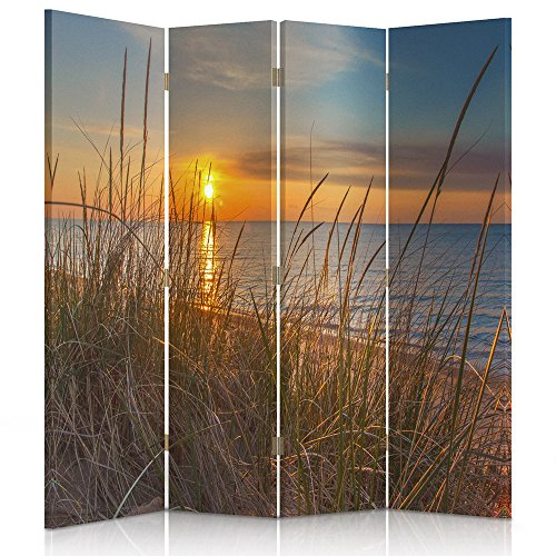 Feeby Paravent Sonnenuntergang 145x180 cm 4 Teilig Modern Design beidseitig Raumteiler Wandschirme Foto Trennwand Raumtrenner Sichtschutz Spanische Wand auf Leinwand Bedruckt Gelb Orange Blau