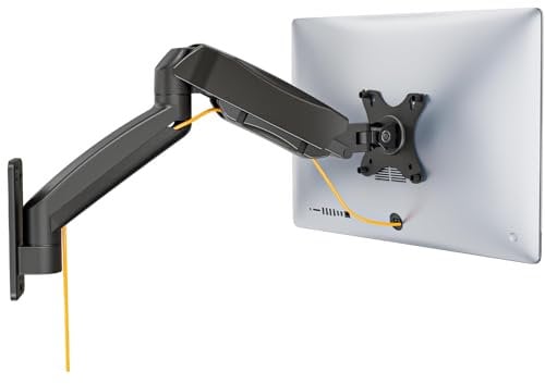 WALI Single Monitor Wall Mount for 17-32 Inch Screen, Fully Adjustable Gas Spring Monitor Arm with Tilt Swivel Rotate, Holds up to 10 kg, Arm Max Extension 49 cm, VESA 75 & 100mm (GSWM001), Black