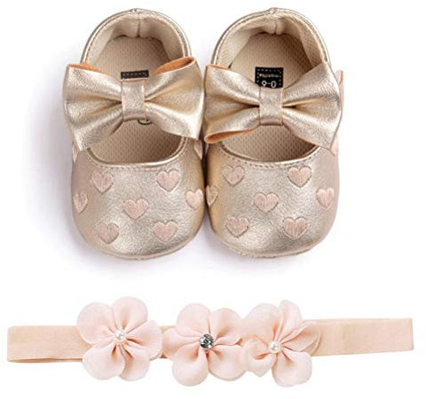 EDOTON Baby Mädchen 2 Pcs Kleinkind Party Schuhe Mit Stirnband, A - Gold, Gr.- 12-18 Monate/Herstellergröße- 5
