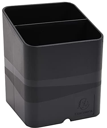 Exacompta - Ref 677014D - ECOBlack Pen-Cube Pen Pot - 74 x 74 x 93mm in Size, 2 Sections - Suitable for Organising Pens, Pencils and Accessories - Black