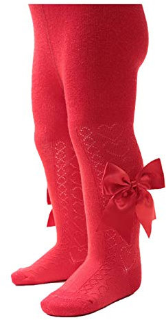 T122 Collants pour bébé fille avec nœud long Multicolore, Rouge, 6 mois