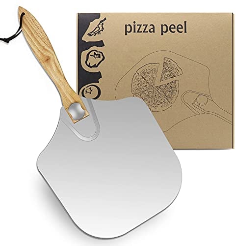 LKE Pizza Peel Aluminum Metal Pizza Paddle with Foldable Wood Handle Easy Storage Pizza Shovel 12 inch for Baking Homemade Pizza