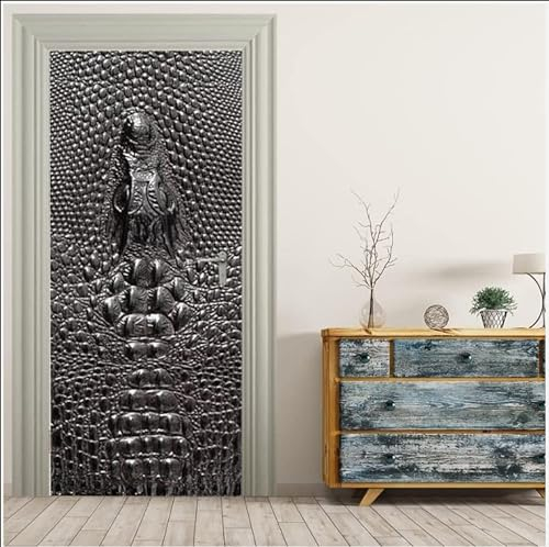 VIRANDA Türtapete Selbstklebend TürPoster -Schwarz Krokodil- Türfolie 3D, 77x200cm