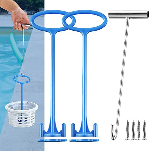 Dreyoo Skimmer Korb Griff, Pool Skimmer Korb Haken, Universal Pool Skimmer Korb mit Griff Fit All Skimmer Korb für Schmutzentfernung, halten Sie die Hände sicher und sauber (2 Stück)