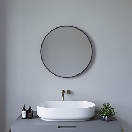 Badspiegel Spiegel Badezimmerspiegel Wandspiegel Rund Schwarz 60 cm Dekorative Wandspiegel Groß für Badezimmer, Wohnzimmer, Schlafzimmer, Flur, Waschräume, Gäste WC mit Hochwertigen Aluminiumrahmen
