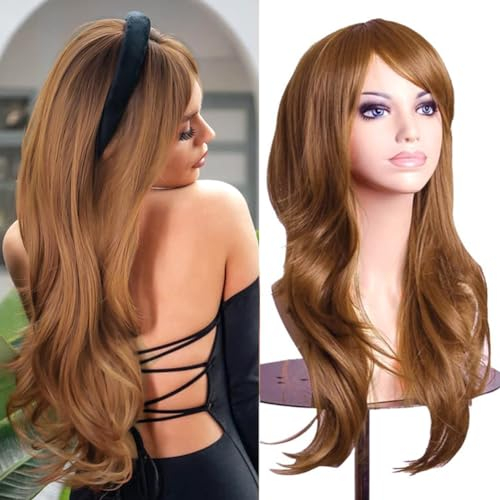 Colorfulpanda Perücke Auburn braune mit Pony 70cm lange gewellte cosplay Halloween Perücke für frauen mädchen,Cosplay Wig für Kostümparty Karneval
