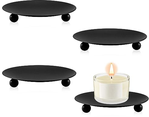 RYAN 4 Stücke Kerzenhalter Stumpenkerzen Kerzenständer Kerzenuntersetzer Rund Retro Kerzenleuchter Eisen Kunst für Halloween Hochzeit Party Wohnzimmer (Schwarz)