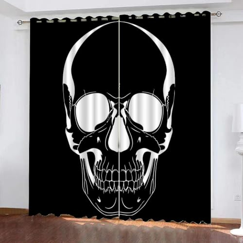 WIKINGER Gardinen ösenschal 2er Set B 220 X H 215 cm Gothic Totenkopf Vorhang Blickdicht Kälteschutz Schallschutz Verdunkelung Wärmeisolierende Vorhänge für Wohnzimmer Schlafzimmer