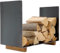 Design Kaminholz Aufbewahrung aus Schwarzstahl (60 x 34 x 47 cm) – handgefertigter Kaminholzkorb mit Holz-Standfüßen – Metallkorb für den Innenbereich