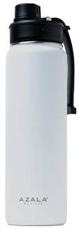 Azala®BOTTLES - Botella de Agua TÉRMICA de Acero Inoxidable ECO SMART - 710ml - Sistema ANTIGOTEO a prueba de fugas - Libre de BPA - Efecto Termo - Mantiene temperatura FRÍO y CALOR (Blanco)
