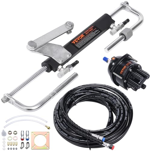 VEVOR Kit sterzo idraulico fuoribordo Sistema di sterzo idraulico marino 90HP, Pompa della barra, Tubo flessibile 24 piedi per cilindro di bloccaggio bidirezionale