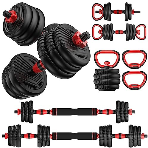 UNNMIIY Adjustable Dumbbells, 20/30/45/70/90lbs Free Weight Set with Connector,5 in1 Dumbbells Set Used as Barbell, Kettlebells, Push up Stand, Fitness Exercises for Home Gym Suitable Men/Women