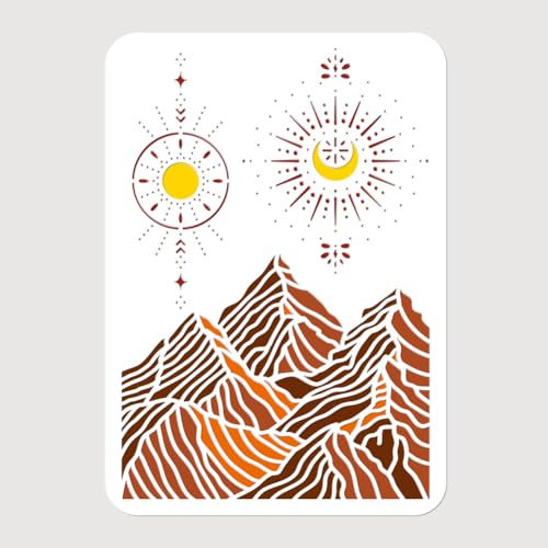 NBEADS Mt Sonne und Monde Malerei Schablone, 29.7x21cm Wiederverwendbare Bastelschablonen Hollow Out Zeichnung Malerei Vorlage für Malerei auf Holz Stoff Papier Wände Leinwand Möbel