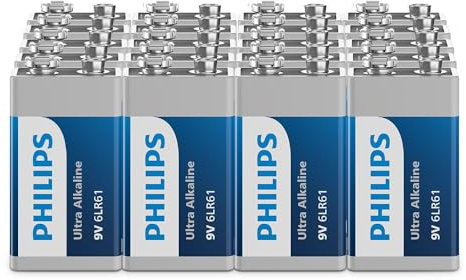 Philips Ultra 9V Alkaline Batterie, 6LR61, Essenziali per rilevatori di fumo e radio, Confezione da 20