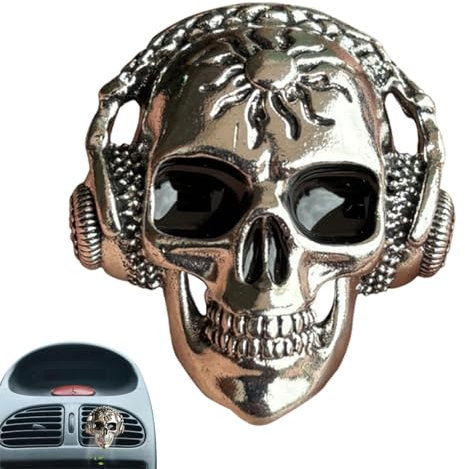 Totenkopf-Auto-Lufterfrischer, Auto-Lüftungs-Lufterfrischer - Retro Automotive Air Vent Parfüm - Halloween-Totenkopf mit Kopfhörern, automatischer Parfüm-Diffusor mit Lüftungsclip für die meisten Fahr